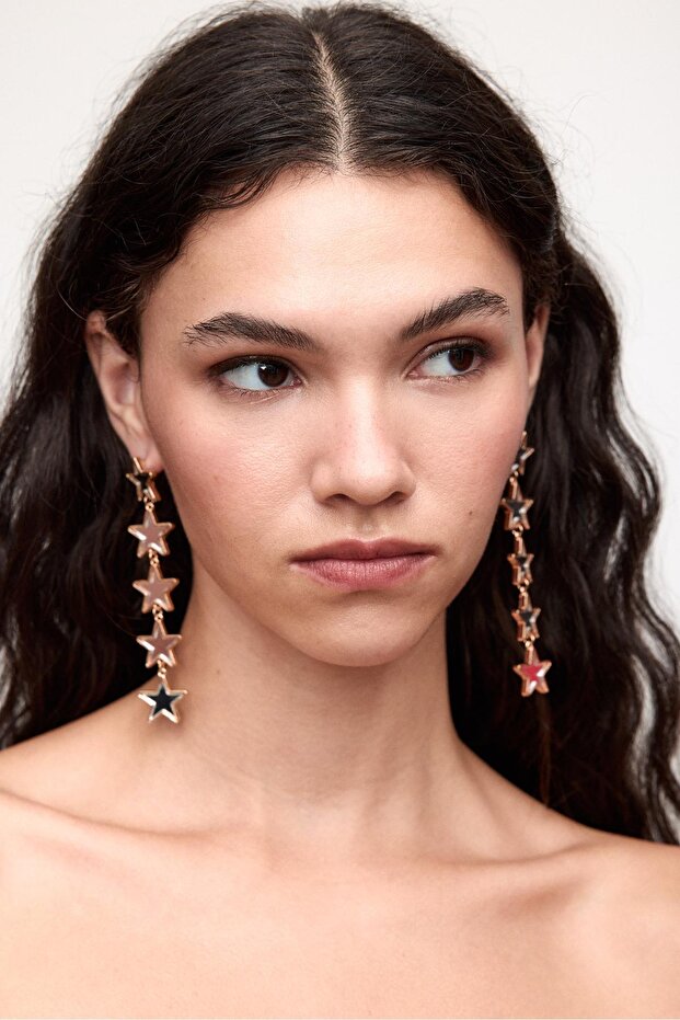 Kristal efektli uzun yıldız küpe - 4