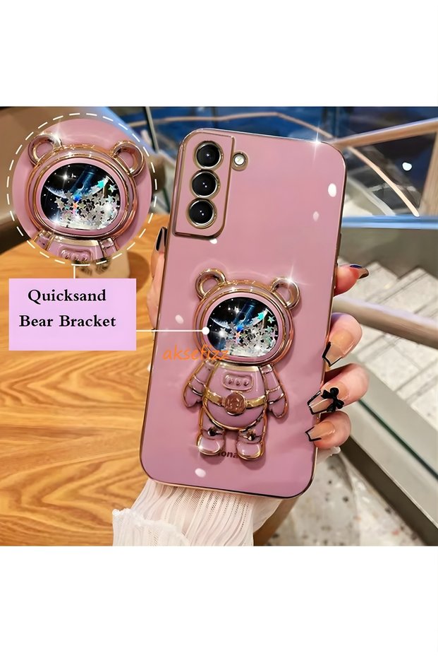 Samsung Galaxy A17 Compatible Case Fluid Liquid Glitter Starry Teddy Bear Astronaut Stand Cover