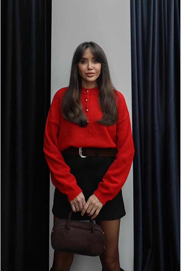 Red Buttoned Sweater - 1