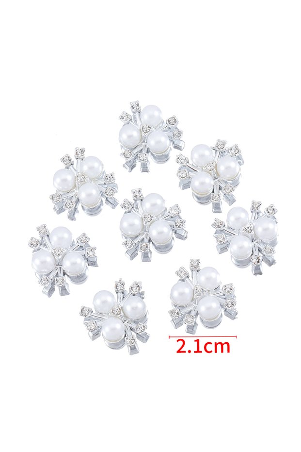 Rhodium 20pcs 21mm Flower Imitation Pearls Rhinestone Cabochon Flat Backing Patch for DIY Jewelry Ma