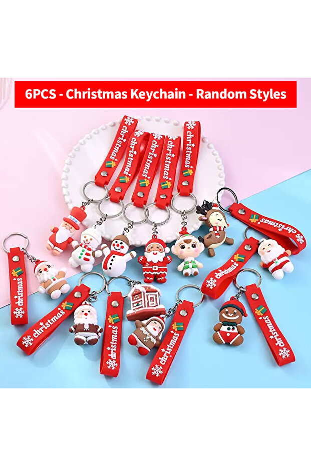 6PCS 6PCS/3PCS/1PC - Cute Christmas with Pimp Keychain Cartoon 3D Santa Claus Pendant - Suitable for