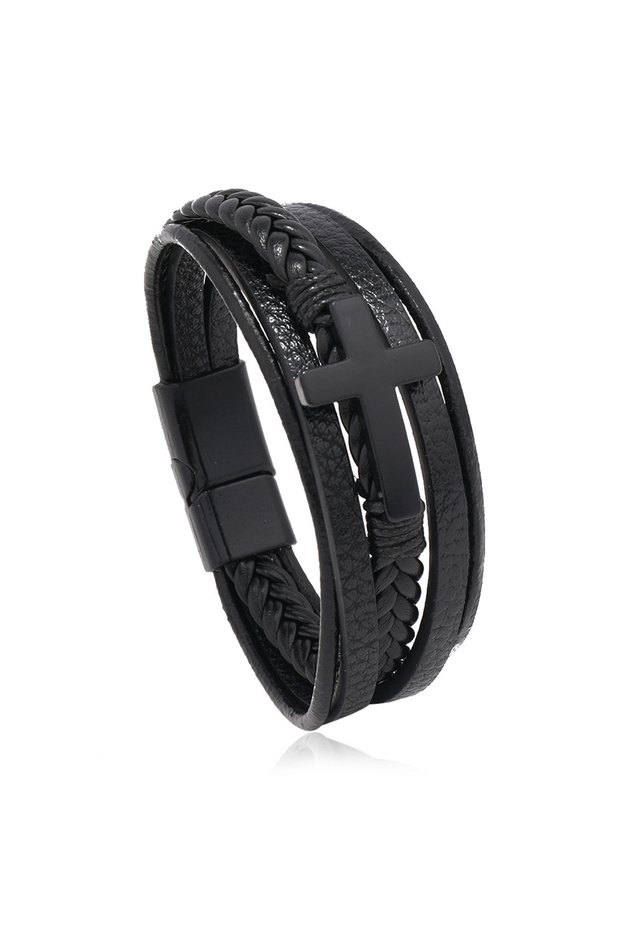 21cm 3hh Trendy Leather Bracelets Men Steel Multilayer Braided Rope Bracelets For Male Bracelets Je