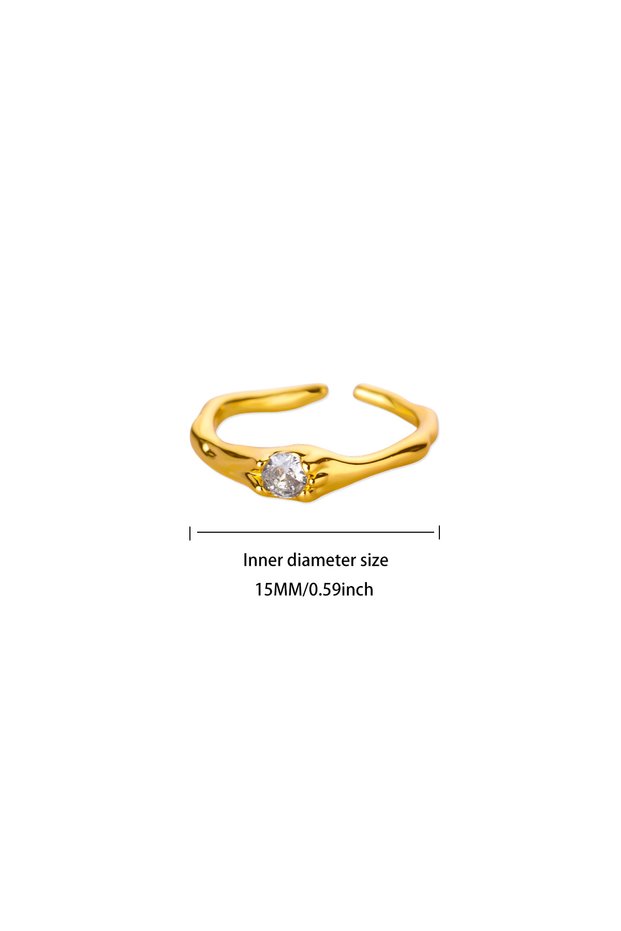 JZ7612G Stainless Steel Cubic Zirconic Round Rings for Women Opening Gold Color Finger Ring Aestheti