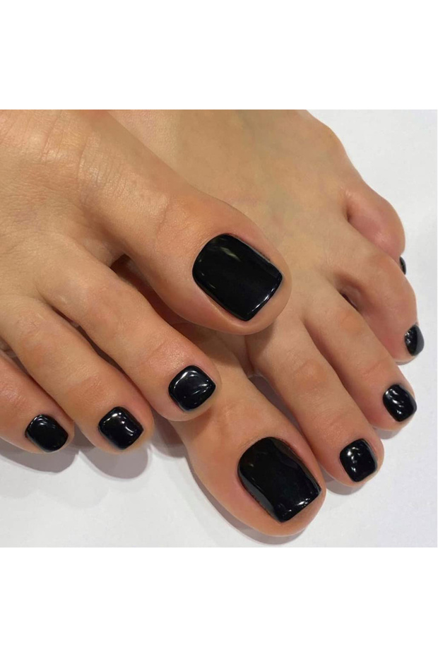black 24 PCS Red/White/Black/Yellow/Wine Red Toenails Fake Toe Nails Natural -Solid Color Square Pr