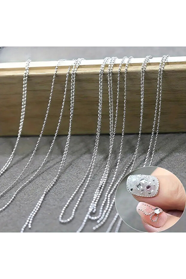 1M Silver Micro Bead Chain Nail Art Decoration, Silver Gold 50cm Ball Chain for Stylish Manicures, O