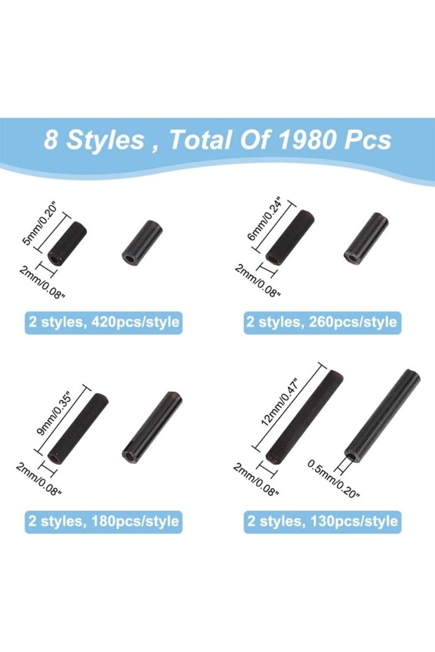 AECH02-07500 4 Sizes Glass Bugle Beads 1980 Pcs Opaque Frosted Black Charms Small Craft Beads with H