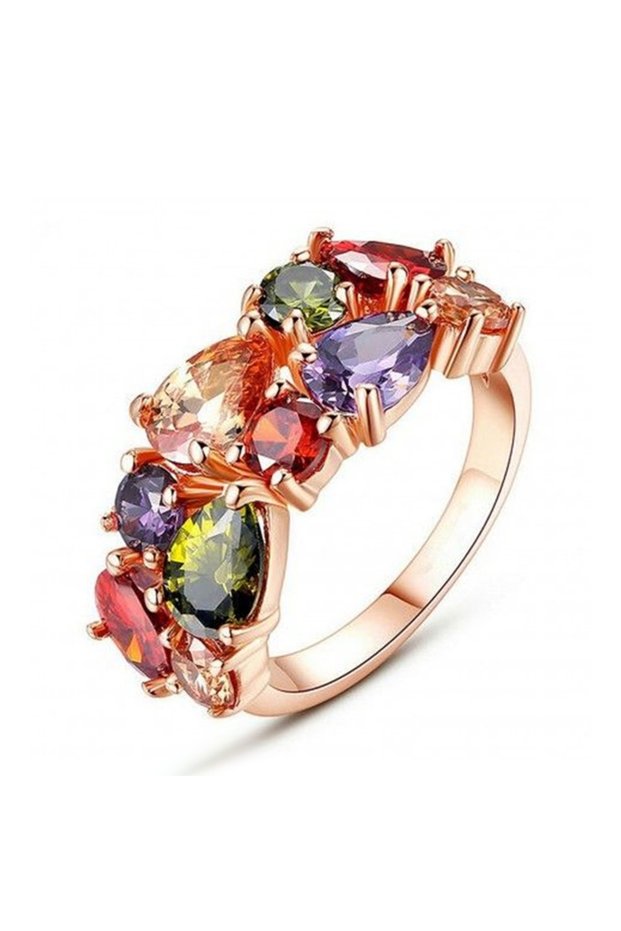 8 Q390 Huitan Fancy Bright Colorful Zirconia Finger Ring Female Rose Gold Color Accessories for Enga