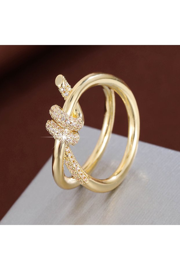 8 golden white Fashion Classic Knot Shaped Ring Women'S Cz Copper Ring For Gift Daily Wear