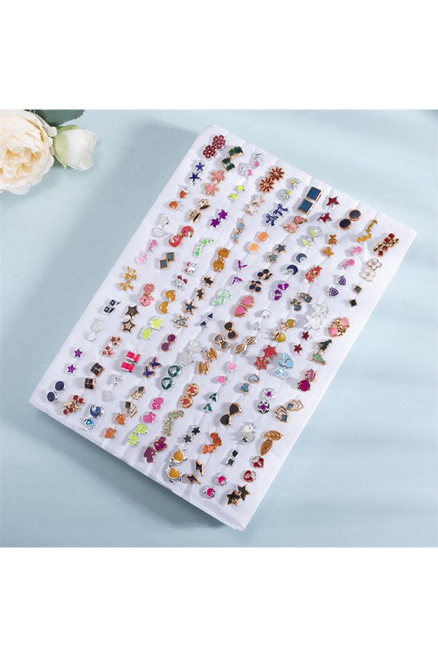 100pairs 100Pair Women Plastic Enamel Small Stud Earrings Set Girls Heart Star Animal Moon Plastic G