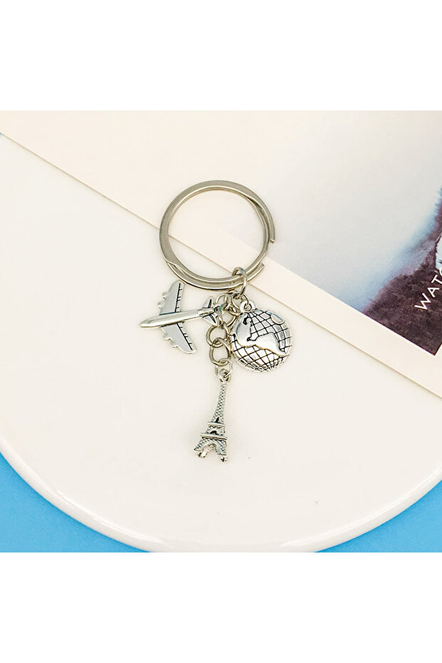 ER541 1pc Mini Passport Aircraft Eiffel Tower Charm Keychain Metal Alloy Travel Keyring Wallet Backp
