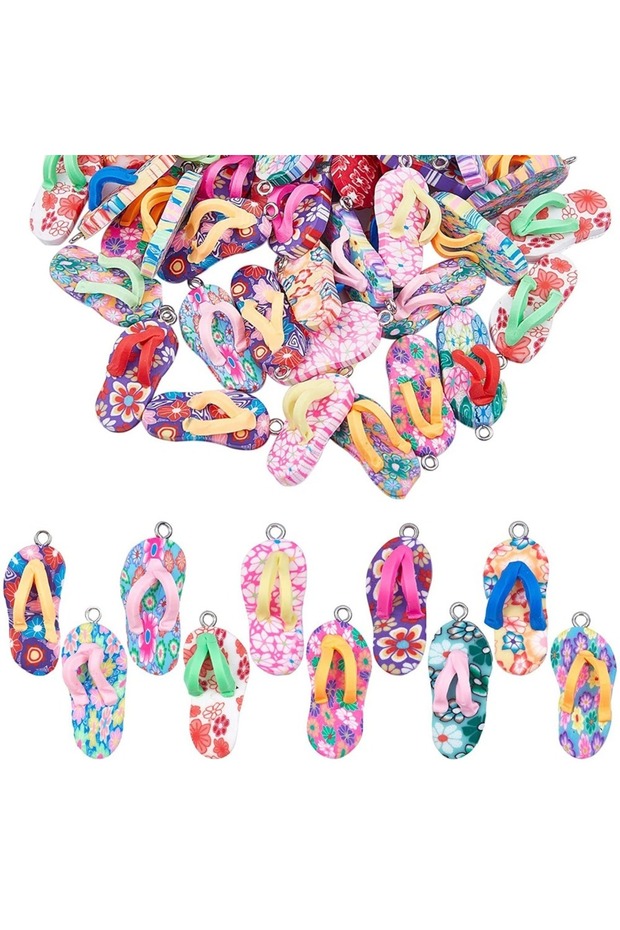 24pcs MULTI 5/12/24pcs Soft Ceramic Multi-color Flip Flops Shaped Beach Shoe Pendant for DIY Jewelry