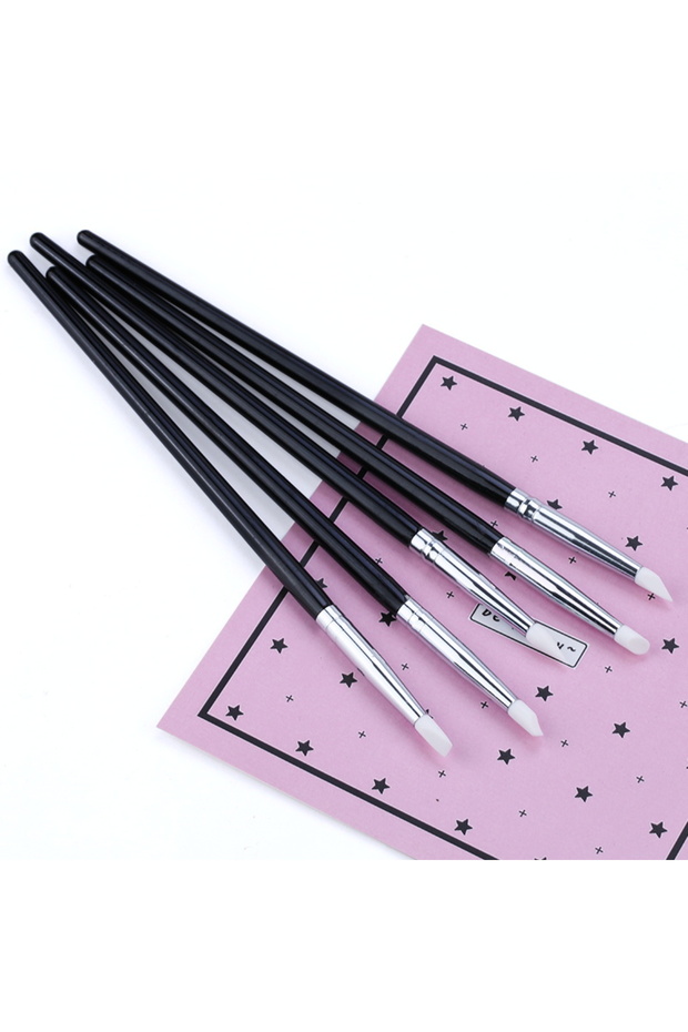 A0432-5pcs Black 5 Pcs Shaping Silicone Brushes For Modeling Nail Art Silicone Nail DIY Carving Embo