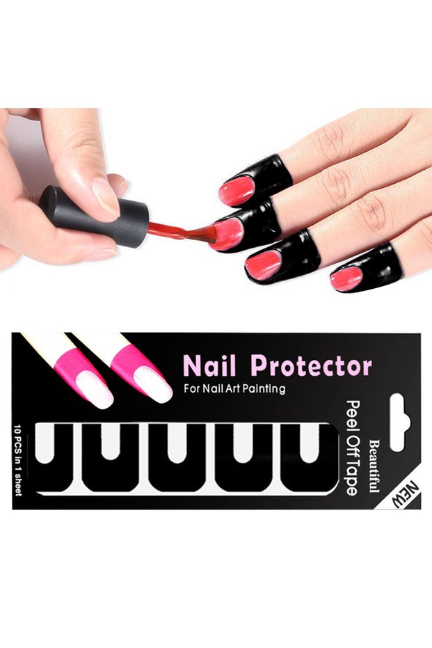 Black 10 pcs U-shape Finger Cover Sticker Spill-proof Tape Nail Protector Polish UV Gel Painting Man
