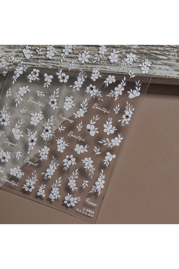 Choice TO4984 Crystal White Flower Leaves Petal Wet garden Spring Charming Elegant 5D Nail Art Stick