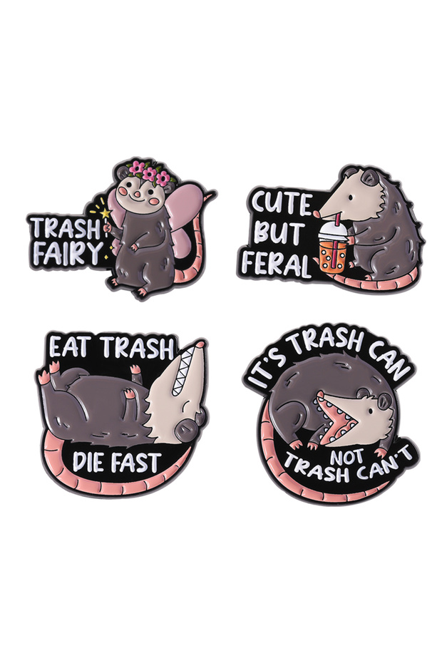 Set Cute Opossum Enamel Pins Trash Fairy Holding Fairy Sticks Eat Trash Die Fast Screaming Possum Br