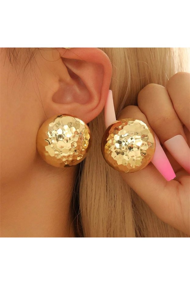 AEH60183G Fashion Half Ball C-shape Earrings Stud For Women Gold Color Geometric Circle Stud Earring