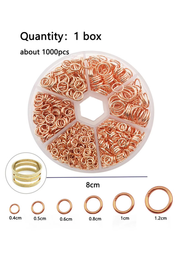rose gold Mixed 6 Sizes Open Jump Rings, 4mm 5mm 6mm 8mm 10mm 12mm Jump Ring Jewelry Keychain For Je