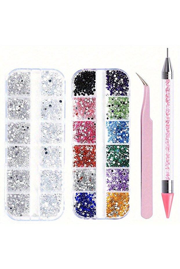 أحجار الراين الأكريليكية المسطحة متعددة الأحجام من Pink3 Nail Art، زينة كريستالية ثلاثية الأبعاد DIY، كريستال لامع