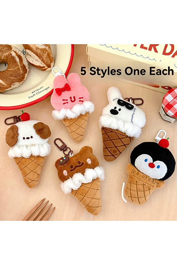Plush 5 Styles One Each 1/5 Pcs Cute Plush Pendant Ice Cream Animal Pendant Backpack Keychain Versat