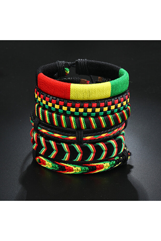 1 Bohemian style personalized bracelet red yellow green fashion woven multi-layer six-piece men's b.