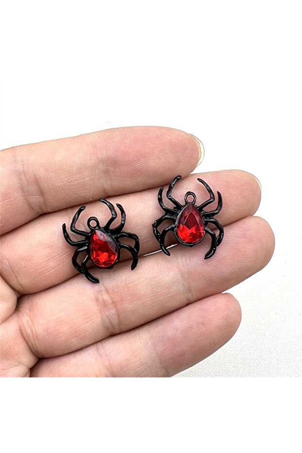 Black 10pcs Halloween Black Spider Charms Red Crystal Spider Animals Pendant For diy Necklace Earrin