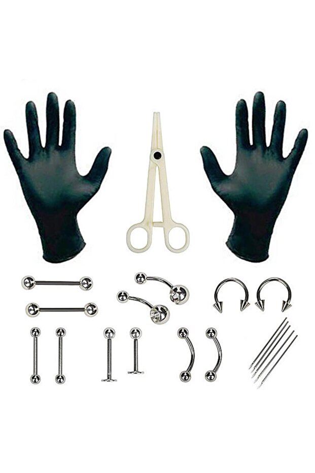 20PCS SET 1set Body Piercing Clip Kit Tool Disposable Professional Body Piercing Needles Clamp Glove
