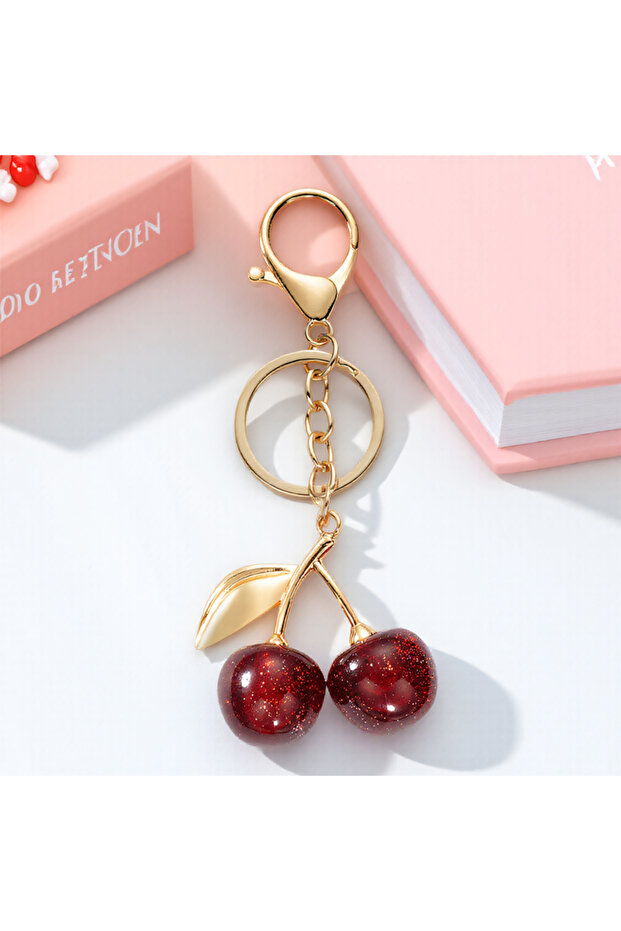 Red Fashion Cherry Key Chain Cute Resin Red Cherry Backpack Pendant for Women Backpack Decorative Ac
