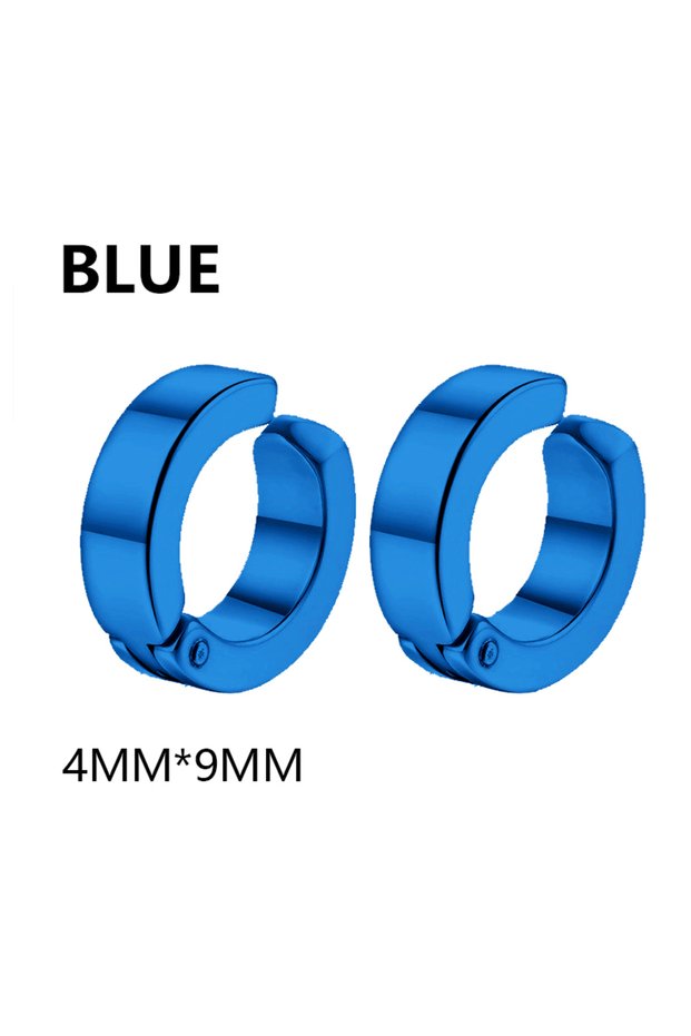 Blue 2 Pcs Classic Korean Punk Stainless Steel Ear Clip Earrings for Men Women Black No Pierced Fake