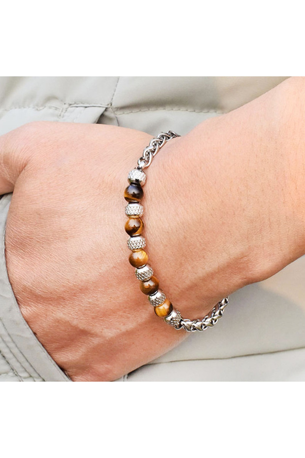 TigerEyes Noter Stainless Steel Braelet Men Adjustable Chain Link Braclet Homme 6mm Natural Sodalite