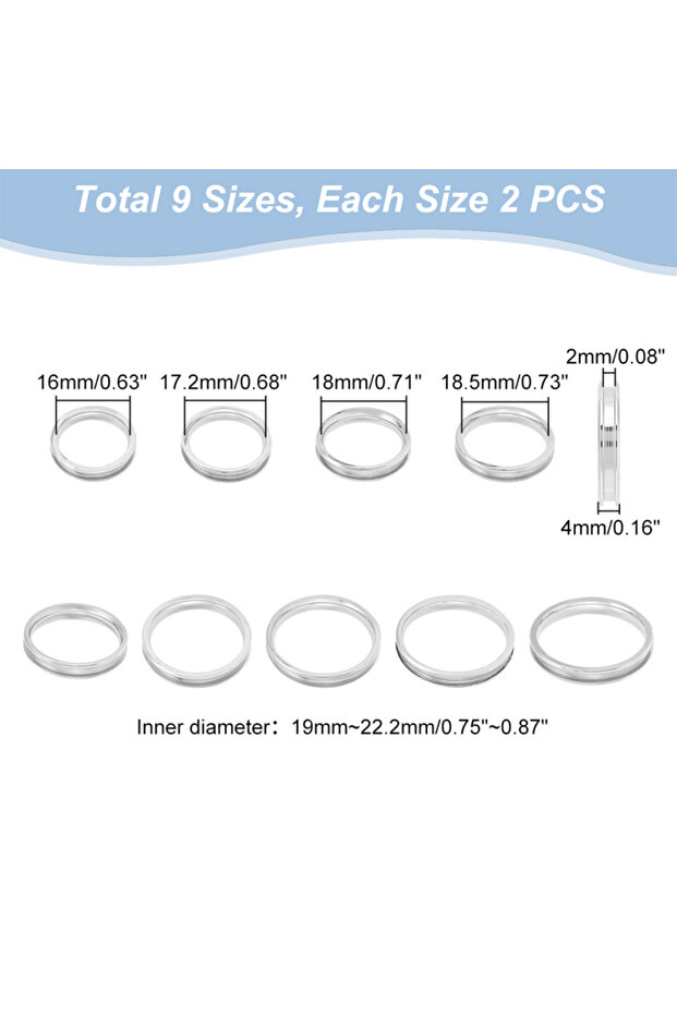 AECH05-01038 18pcs Stainless Steel Blank Finger Ring Grooved Finger Rings Round Blank Core Ring for