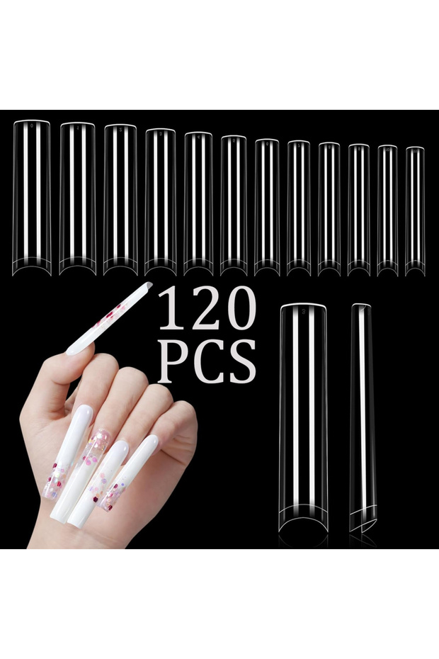 WHITE 24/120/240/504/1200PCS Nail Tips Clear Square Nail Tips Curve Nail Extension Press Nail Tips