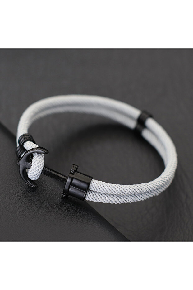 silvergrey Modern Men Anchor Bracelet 10 Colors Available A Grade 4mm Bilayer Nautical Wrap String B