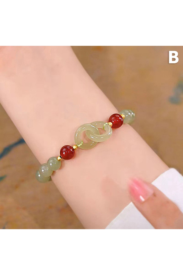 B Summer Valentine's Day Gift Love Heart Jade Beads Charm Bracelet for Women Girl Fashion Natural B.