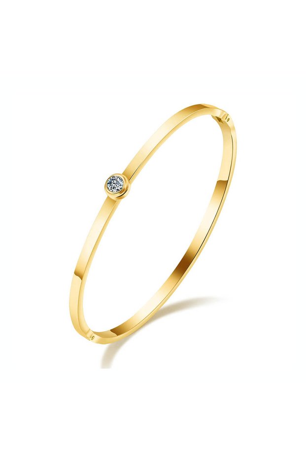B18103G Lokaer Trendy Rose Gold Plated Stainless Steel Bangles For Women Mosaic Cubic Zirconia Simpl