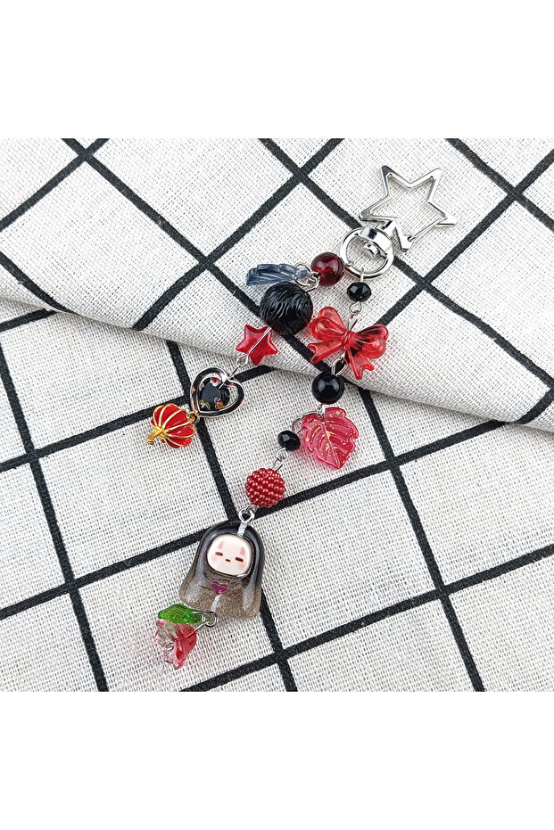 K144 Cute No Face Kaonashi Phone Lanyard Charm, Anime Studio Ghibli Inspired Resin Keychain, Backpac
