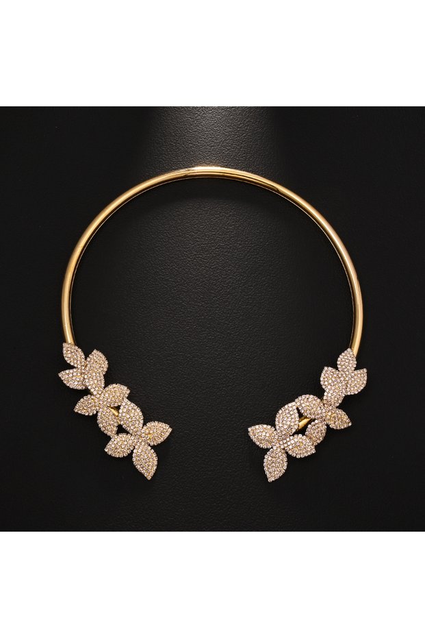 Gold-color New style floral leaf necklace for women high-grade rhinestone necklace clavicle chain ac