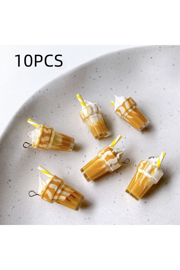10PCS 10PCS Simulated pearl milk tea cup keychain pendant, ice cream cup creative pendant, DIY resin