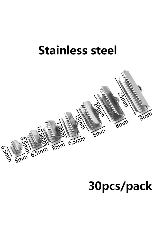 10.5mm Steel 20-30Pcs 6.5-25mm Stainless Steel Crimp End Beads Buckle Tips Clasp Cord Flat Cover Cla
