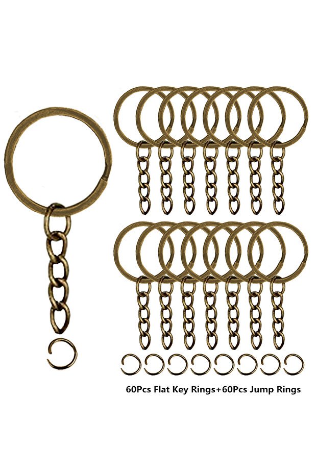 60 Sets Bronze 60 Sets Flat Key Chain Rings Bulk Metal Key Ring with Chain Jump Rings for Keychain H