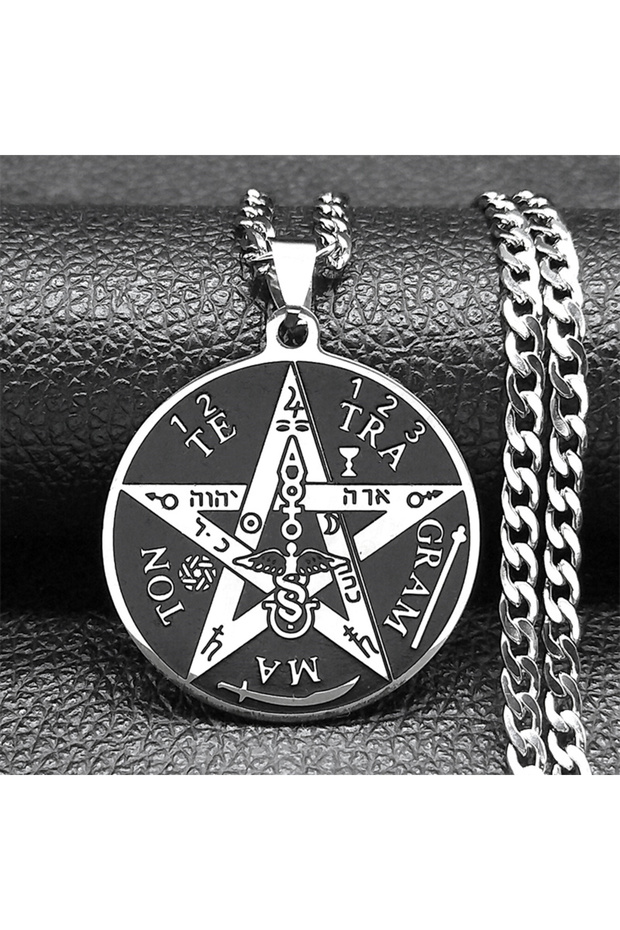 60cm NKxi SR Pentagram of Solomon Tetragrammaton Pendant Necklace for Women Men Stainless Steel Gold