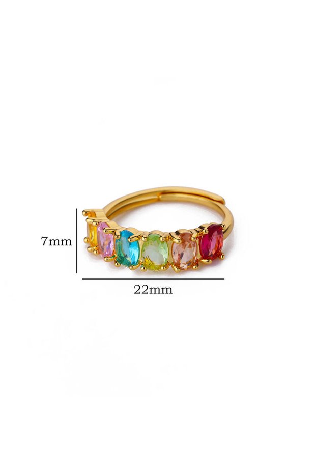 JZ6506G Rainbow Crtystal Waterdrop Rings For Women Stainless Steel Gold Color Geometric Adjustable R