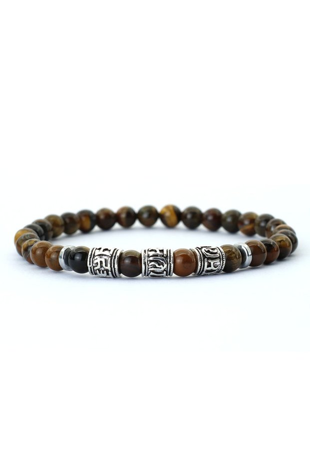 TigerEyes Noter Mantra Bracelet For Men 6mm Howlite Lava Tiger Eyes Beads Braslet Viking Accessories