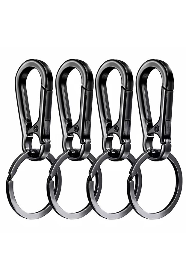 4PCS Black 4Pcs Carabiner Clip Keychain Metal Carabiner Shape Key Ring Keyring Key Holder Clips Hook