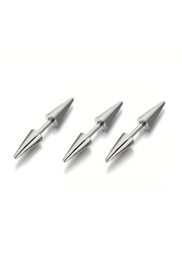 3pcs Set A-Silver 3Pcs/Set Classic Fashion Punk Rock Rivet Spike Tip Cone 316L Stainless Steel Women