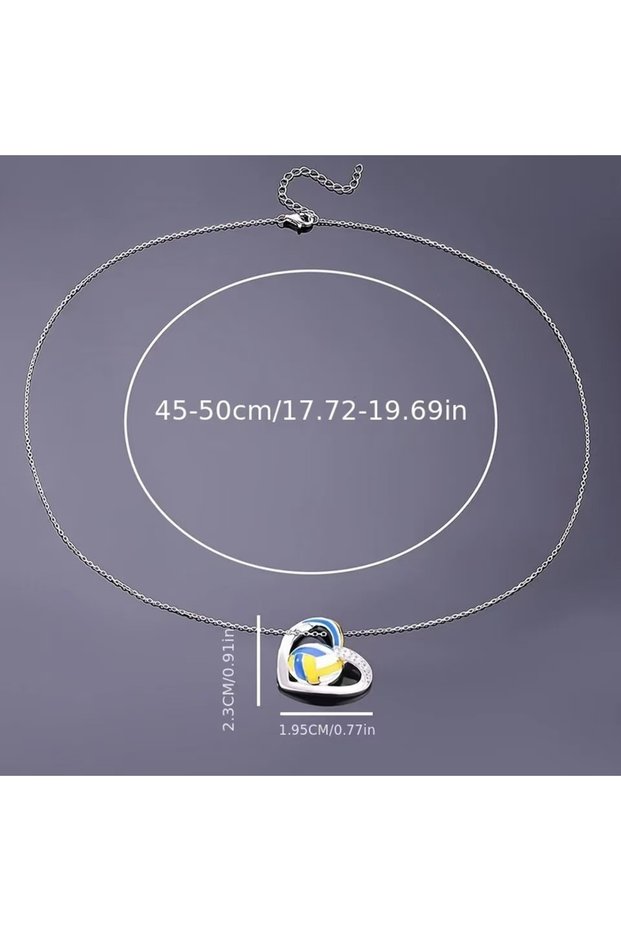 1 New heart-shaped volleyball diamond studded men's necklace, fashionable and versatile sports acce.