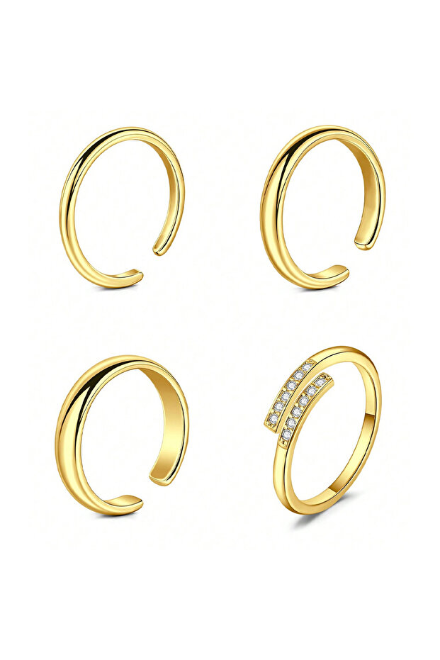 16 4Pcs-A 4pcs Stainless Steel Toe Ring Pack Set Hollow Love Flower Leaves Spot Drill Moon Multi-Sty