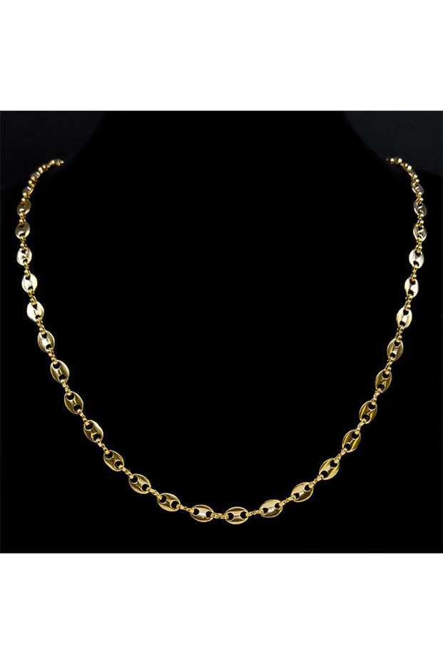 60cm GD Stainless Steel Coffee Beans Link Chain Necklace Fashion Gold Color Fashion Hip Hop Long Nec