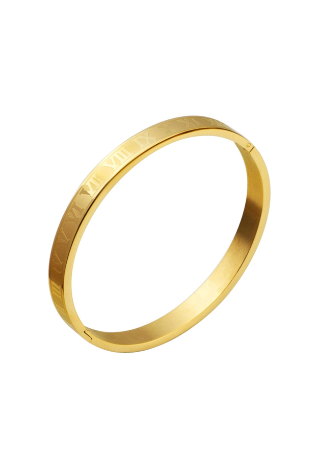 M 180mm-190mm Gold Luxury Cuff Bracelet Bangle Stainless Steel Bracelet Carving Roman Numeral Coupl