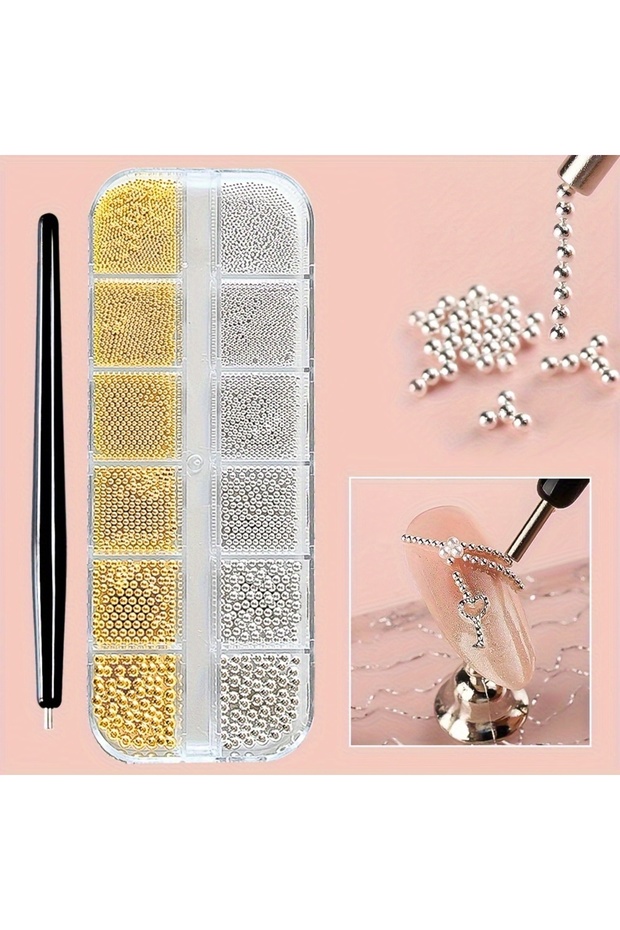style5 2Pcs/lot Nail Art Decoration Mini Caviar Beads Nail Art Decorations Metal Gold/Silver Micro B