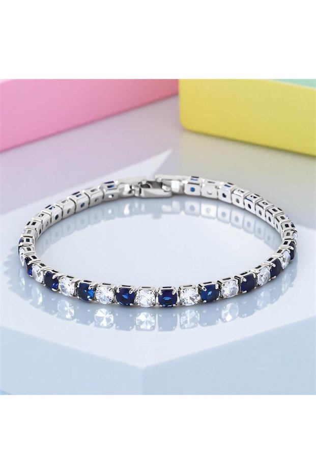17cm Blue White 17/19cm Blue Crystal 4mm Round Stone White Zircon Bracelets For Women Vintage Silver